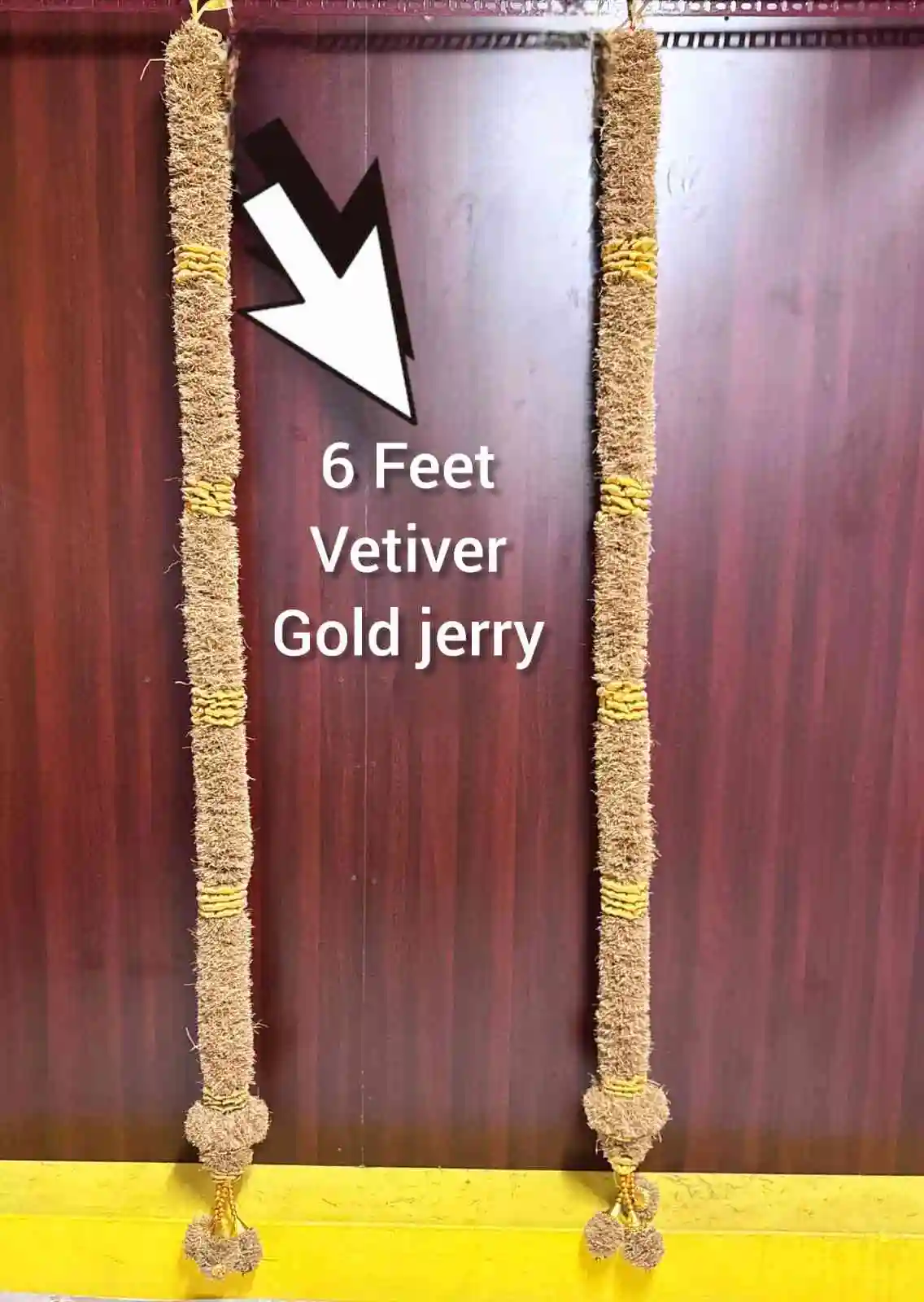 Vetiver Garland – Andal Malai Style with Gold Jerry (6 Feet /72-74 Inches Each)