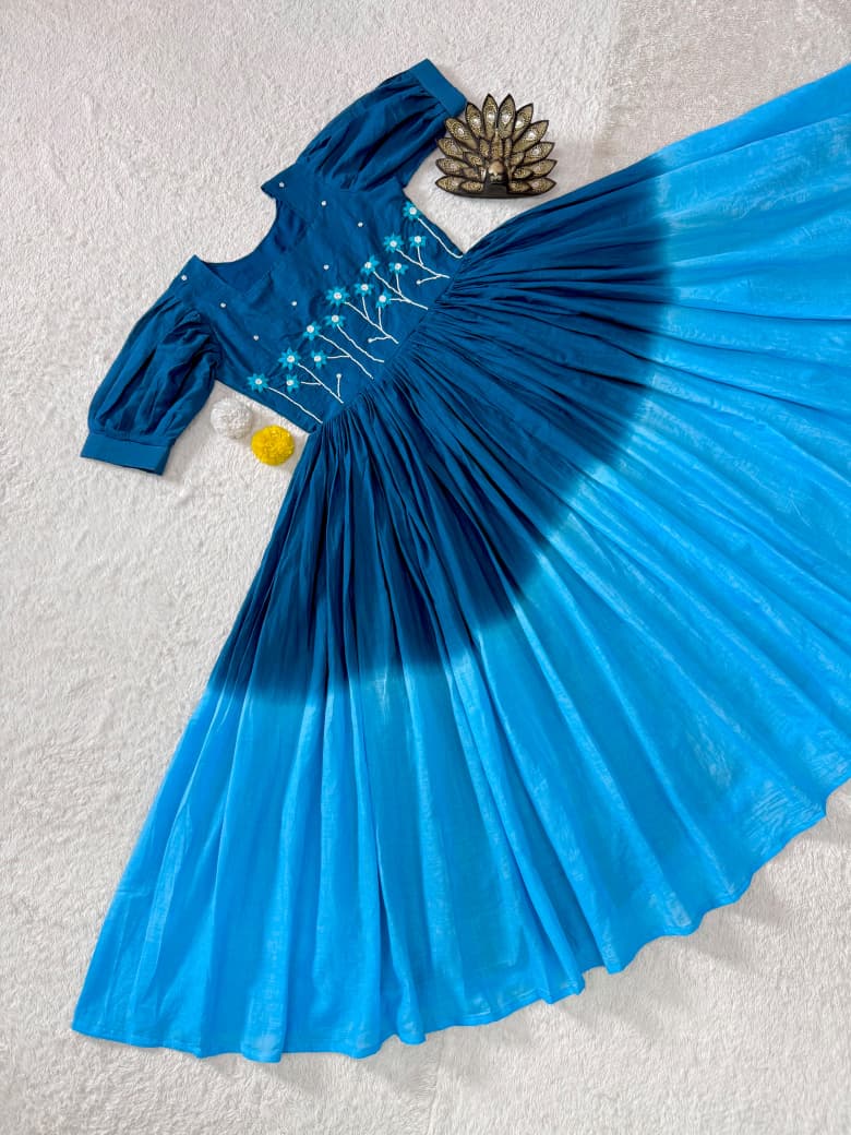 Soft Mul Cotton with Pearls & Thread Handwork Gown Dress (MCD02)