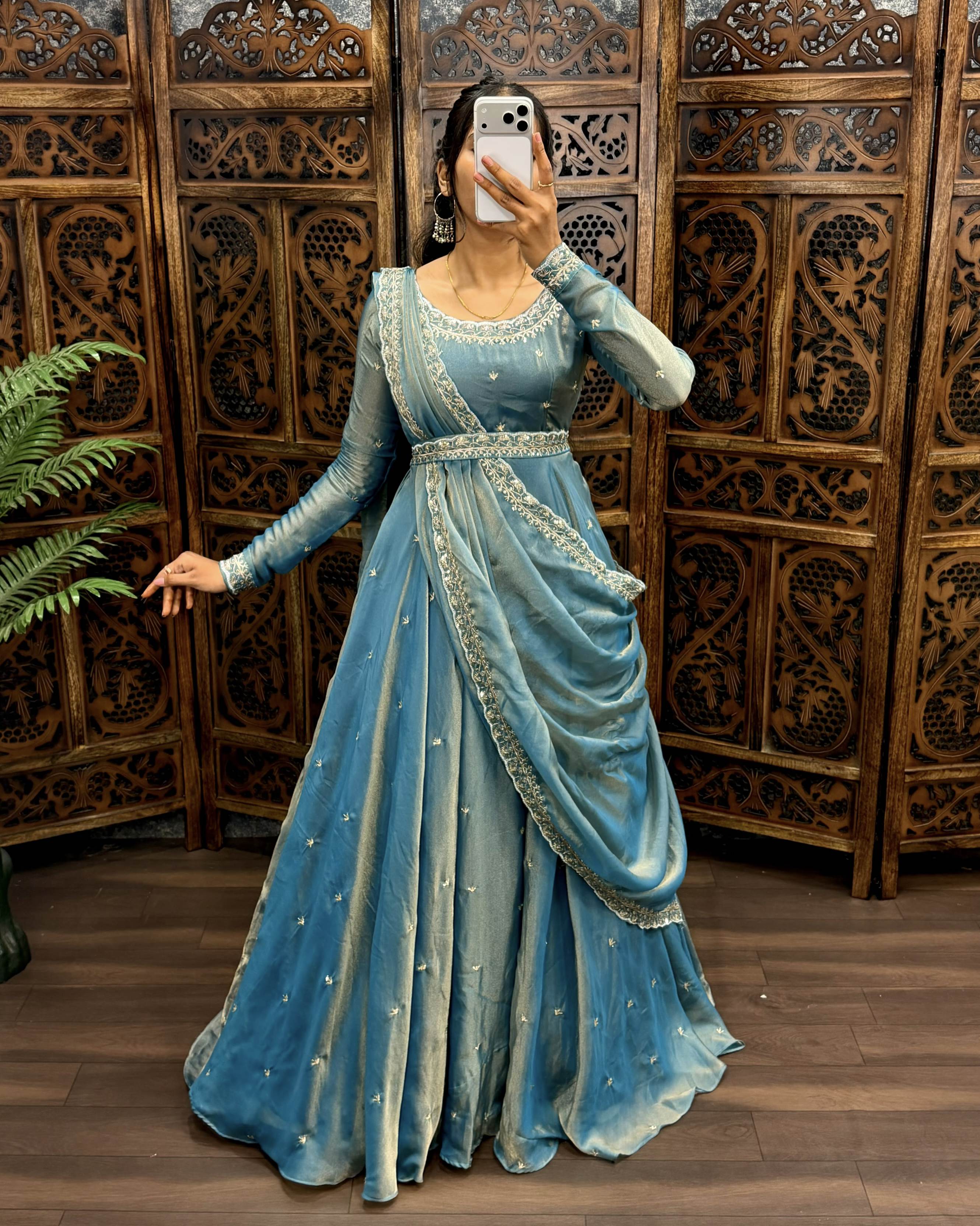 South Silk Gown with Dupatta & Belt ( PSSG02)