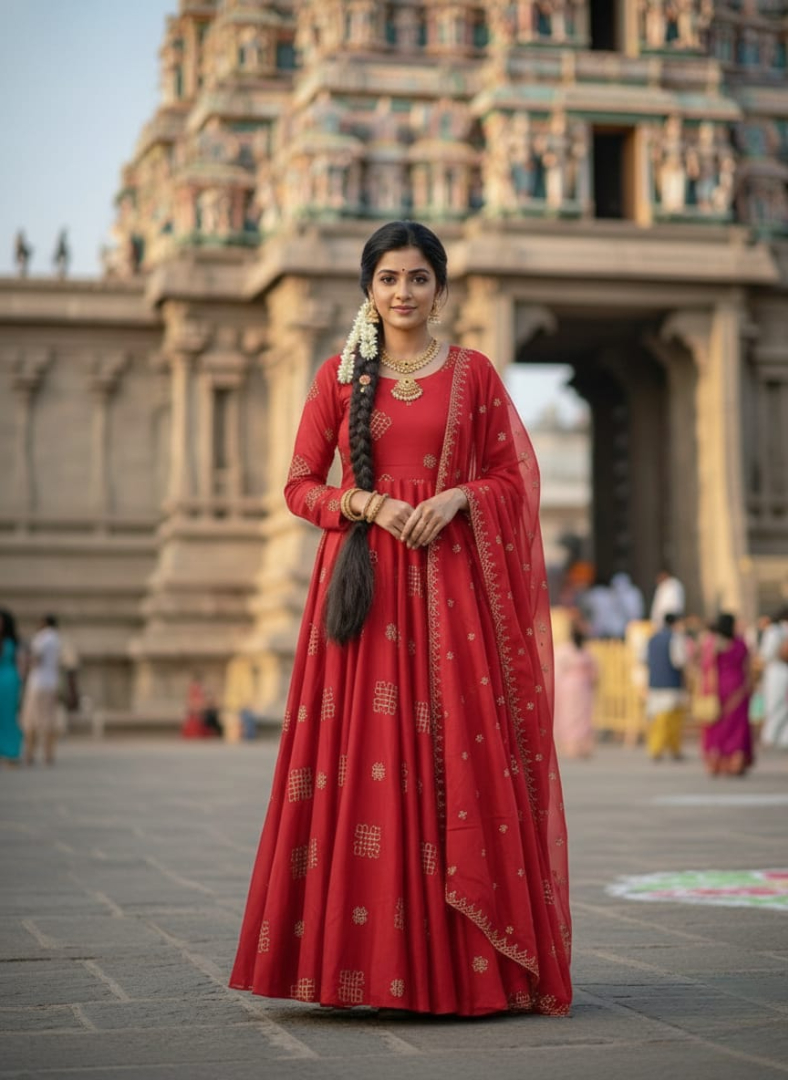 Designer Rangoli Silk Beads & Sequence Work Gown with Dupatta – Festive Collection