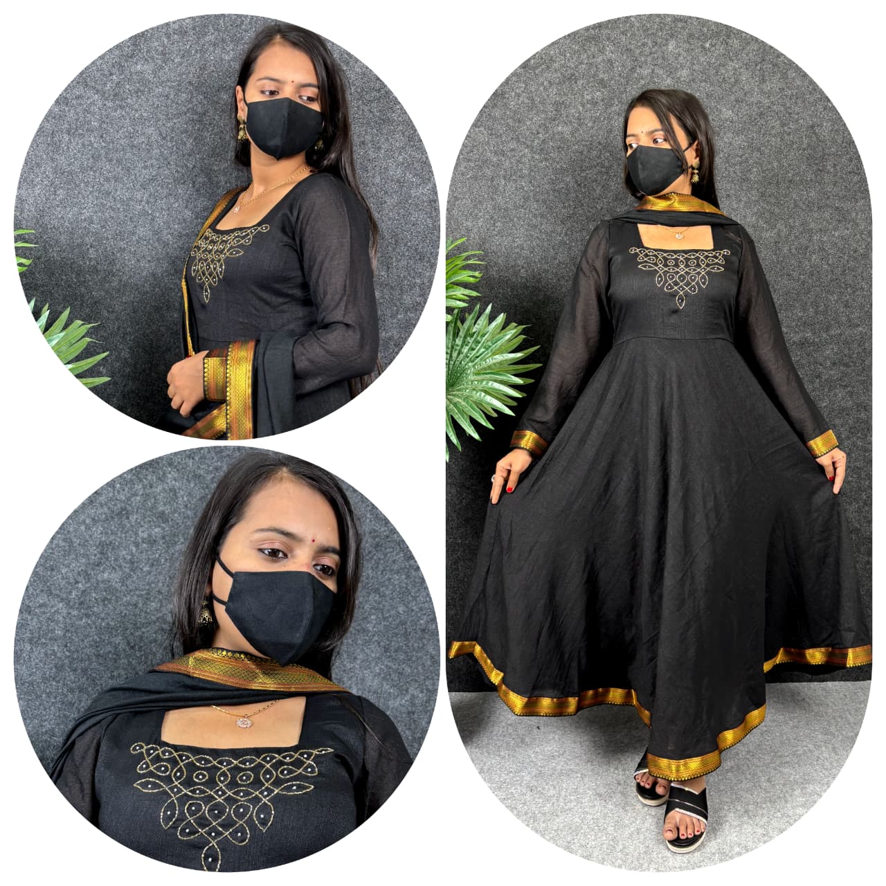 Kadhalar Dhinam Roja Inspired Black Vichitra Silk Maxi Gown with Dupatta