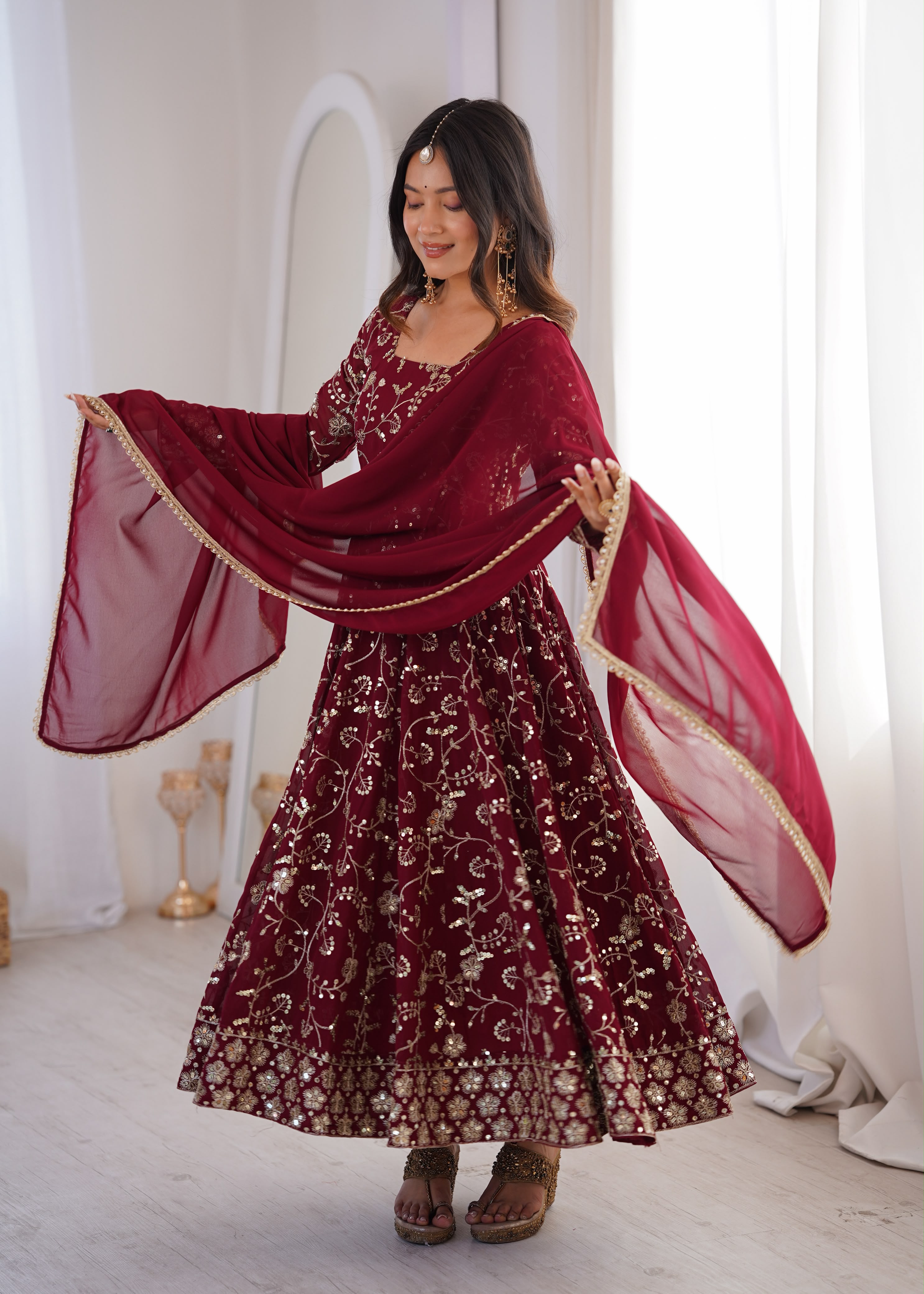 Elegant Embroidered Sequence Designer Anarkali Three Piece Set ( DAS02)