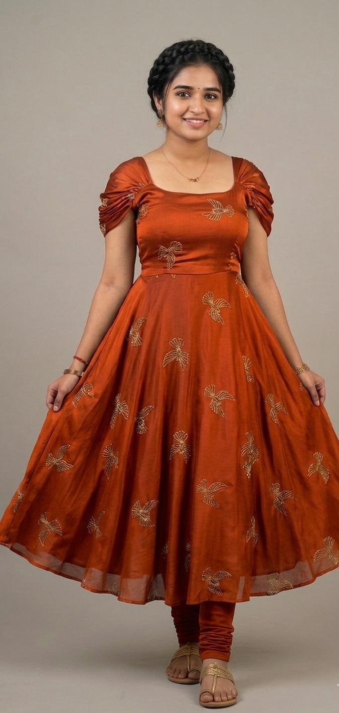 Rangoli silk fabric with beautiful “sparrow” beads aari work Gown(RS03)