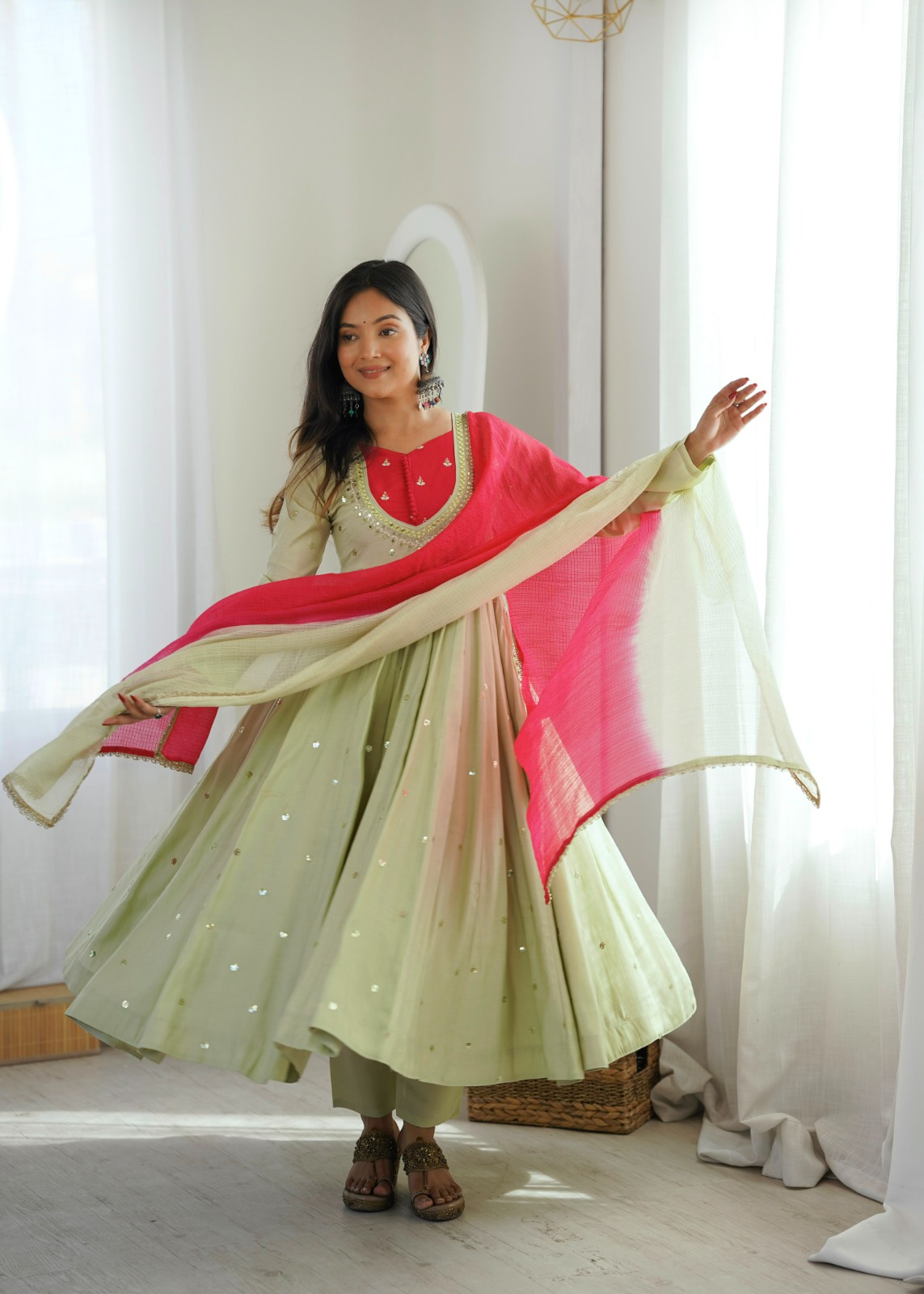 Roman Silk Embroidery Sequence with Real Mirror Work (RS002)