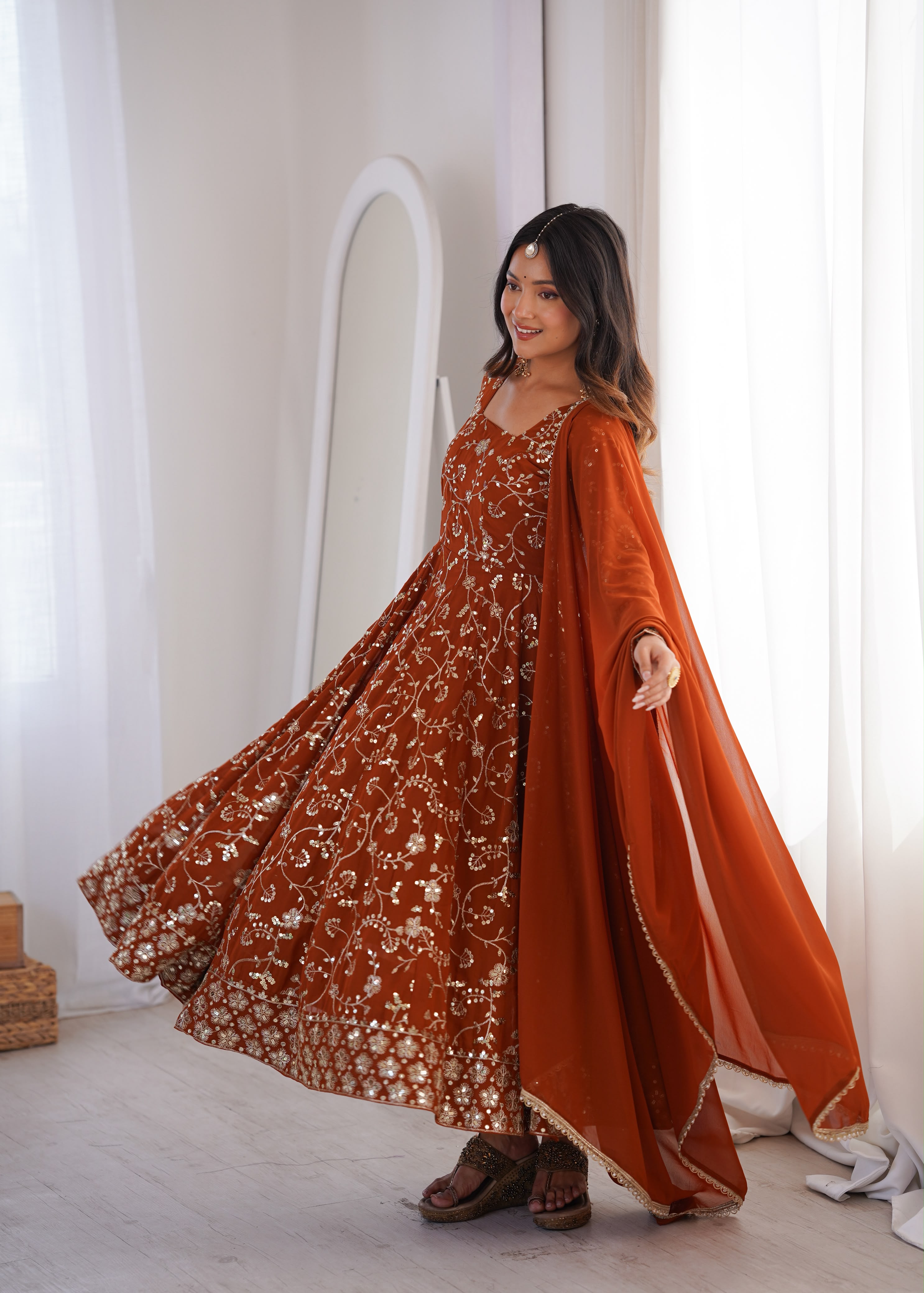 Elegant Embroidered Sequence Designer Anarkali Three Piece Set ( DAS01)