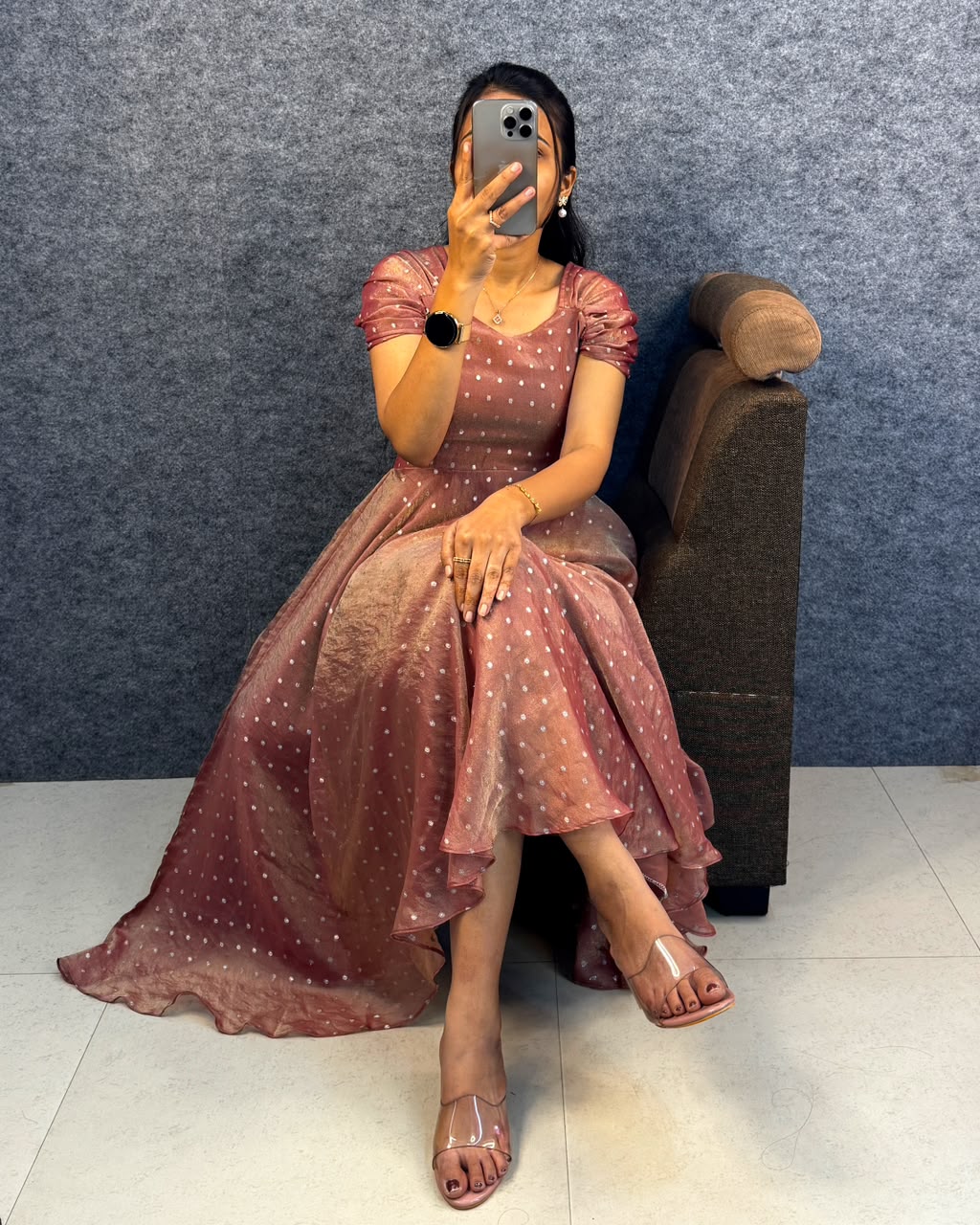 Designer princess party wear Tissue Butti  Midi gown (TG02)