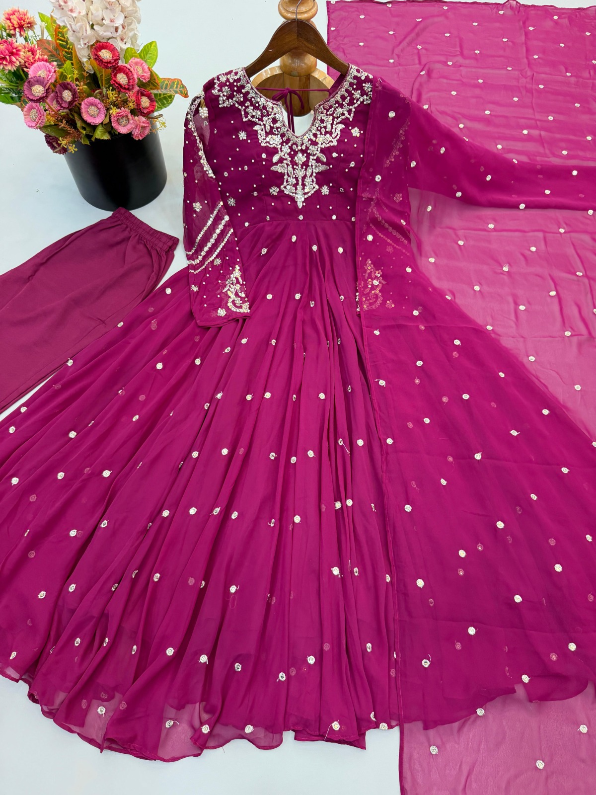 Designer Collection In Faux Georgette With Embroidery Work Gown And Dupatta Set (RK2303)