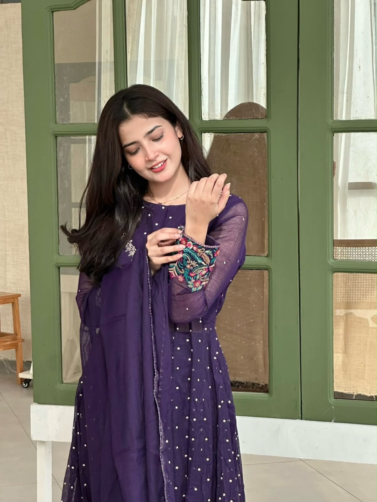 Faux Georgette Embroidery Work With Full Sleeve Maxy(AT01)