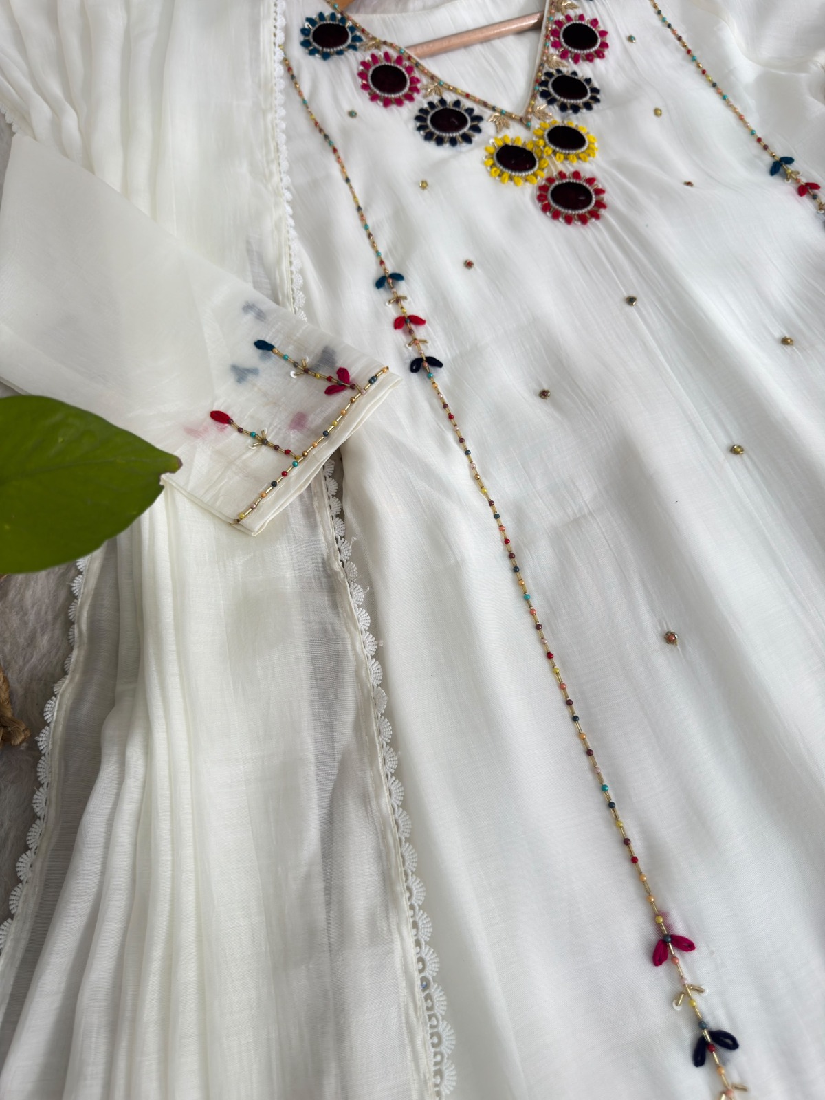 Mul chanderi White  Hand work dress ( ATWH1)