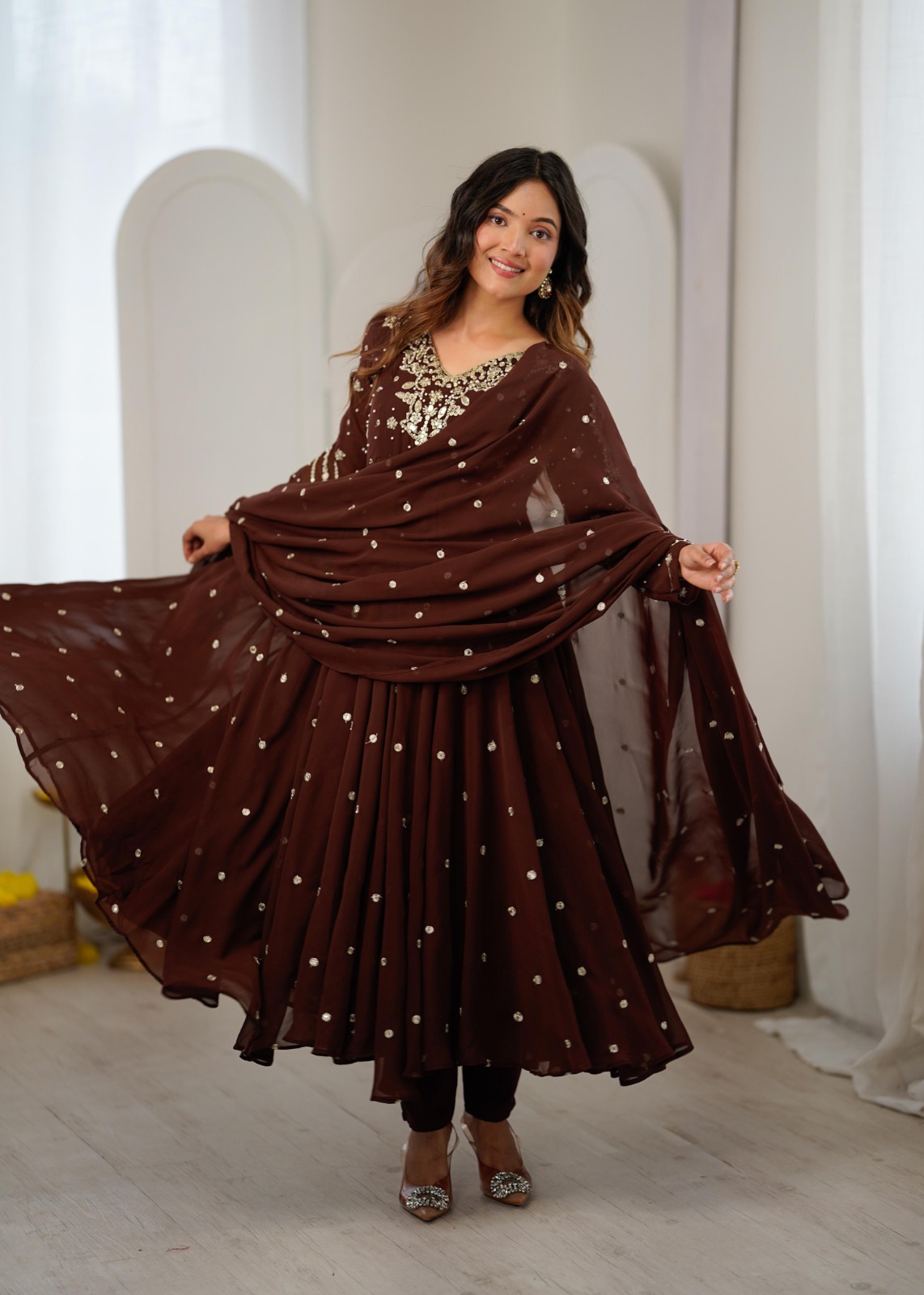 Designer Collection In Faux Georgette With Embroidery Work Gown And Dupatta Set (RK2301)