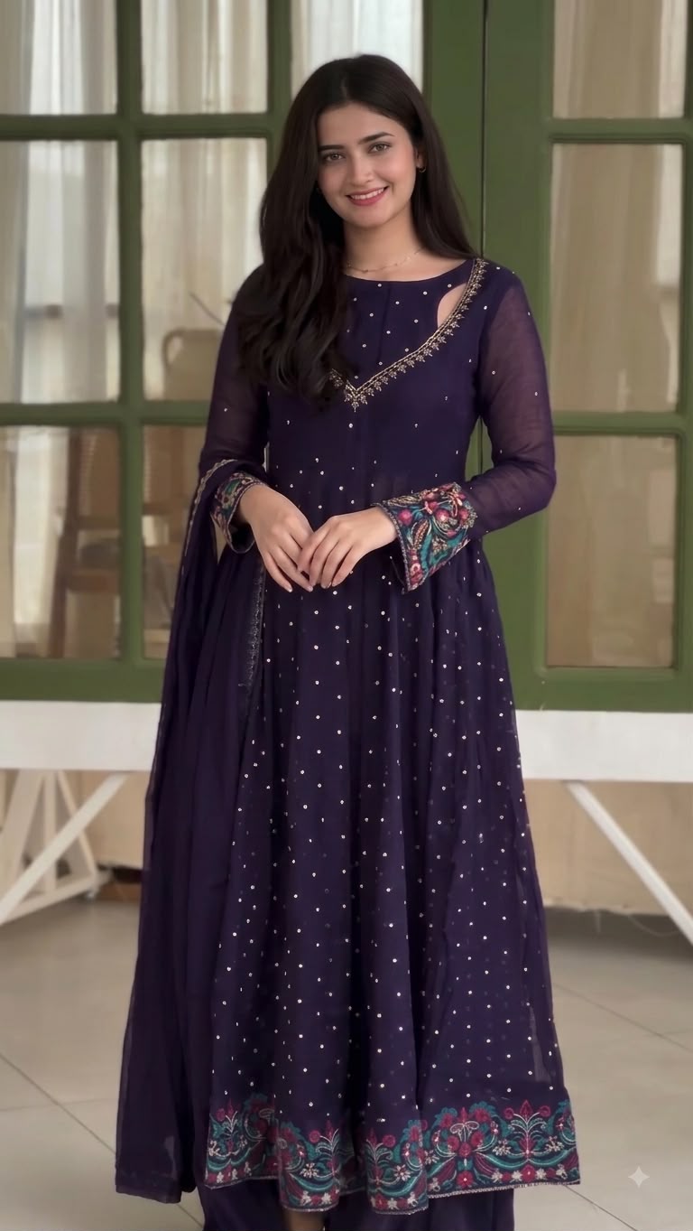 Faux Georgette Embroidery Work With Full Sleeve Maxy(AT01)