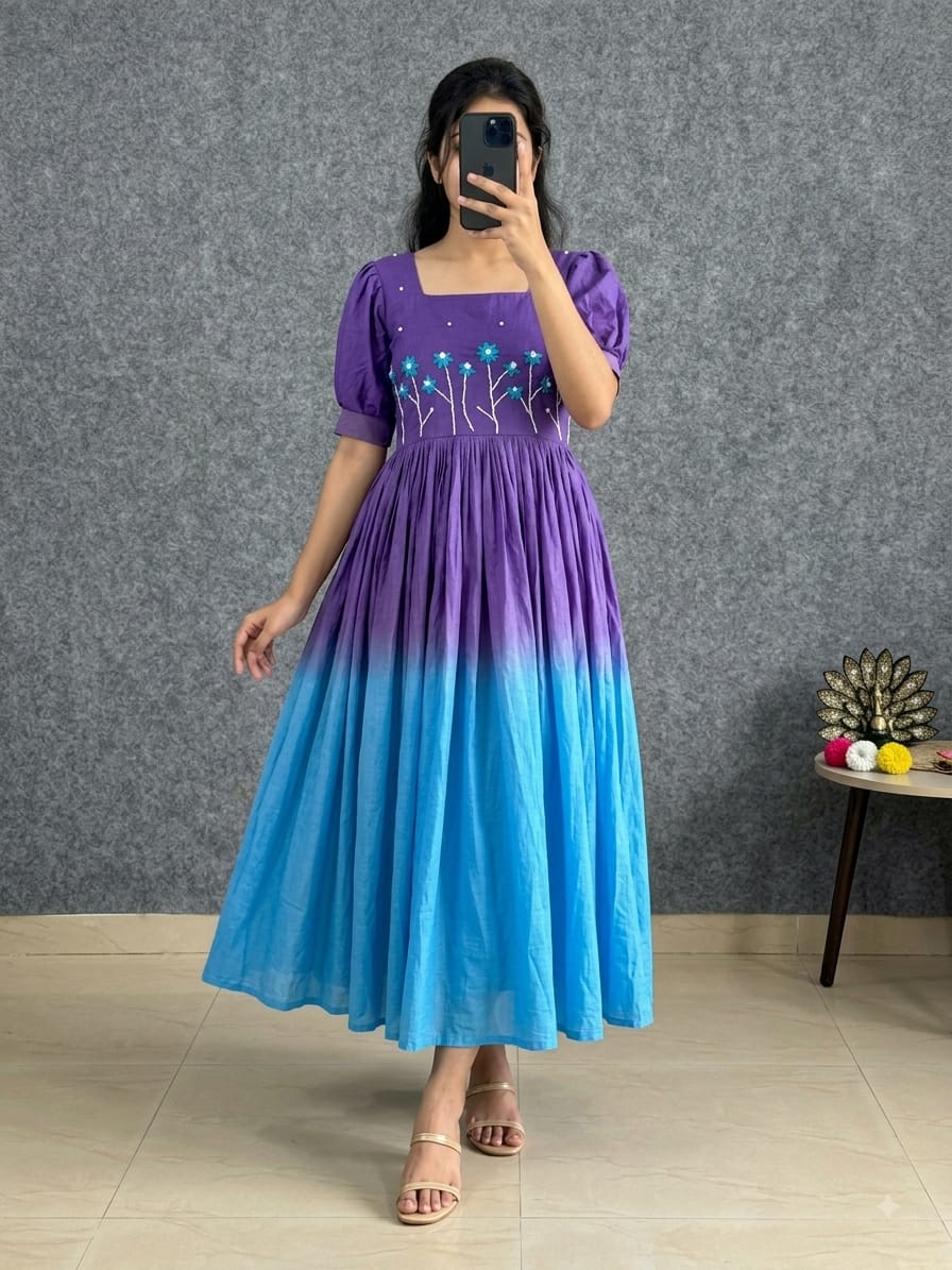 Soft Mul Cotton with Pearls & Thread Handwork Gown Dress (MCD01)