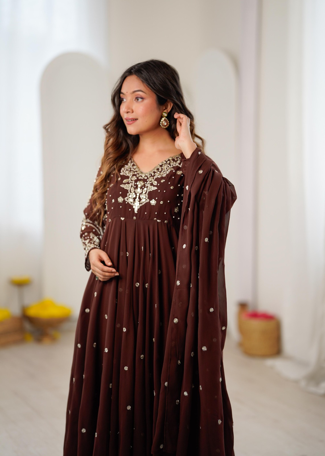 Designer Collection In Faux Georgette With Embroidery Work Gown And Dupatta Set (RK2301)