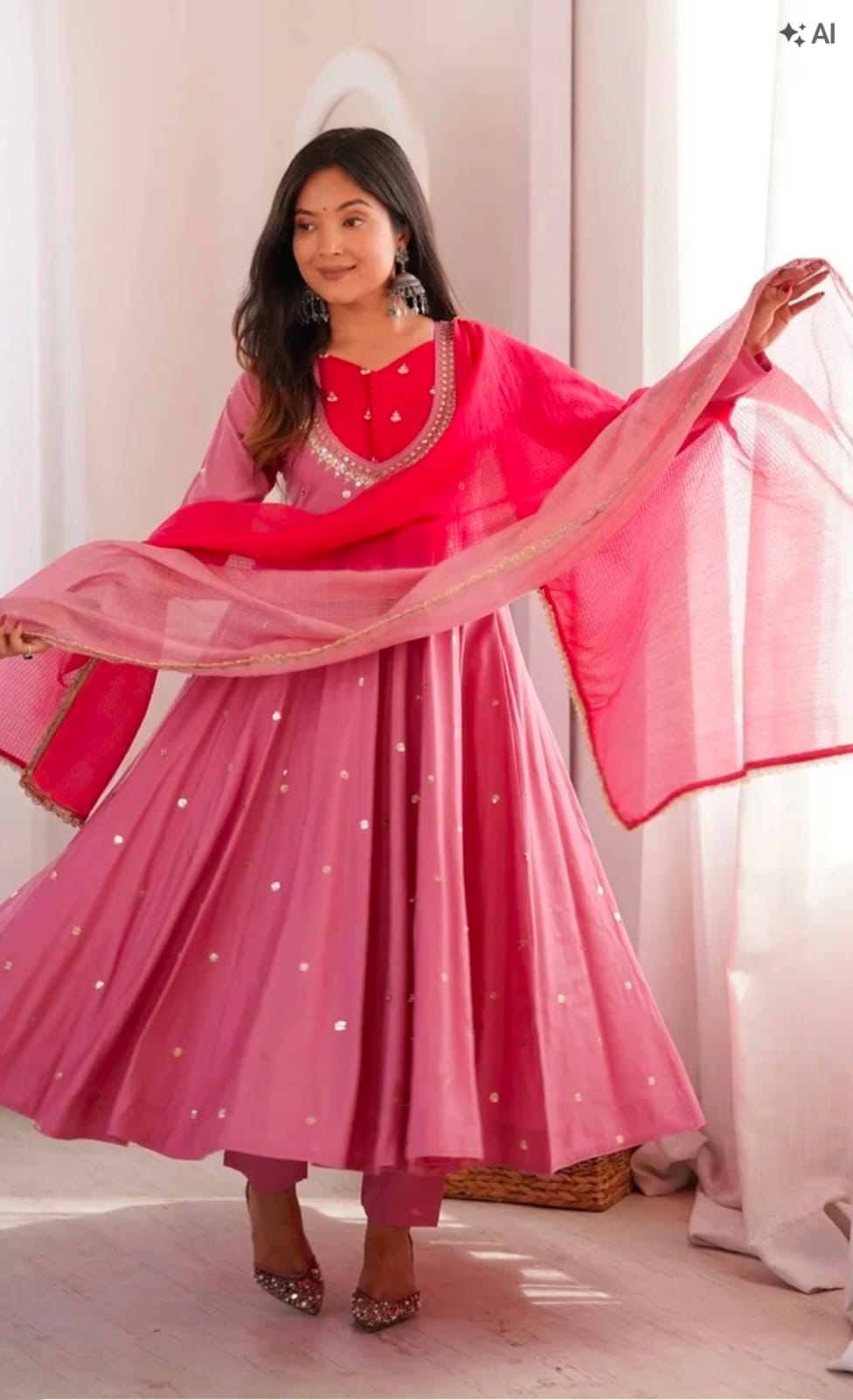 Roman Silk Embroidery Sequence with Real Mirror Work (RS007)