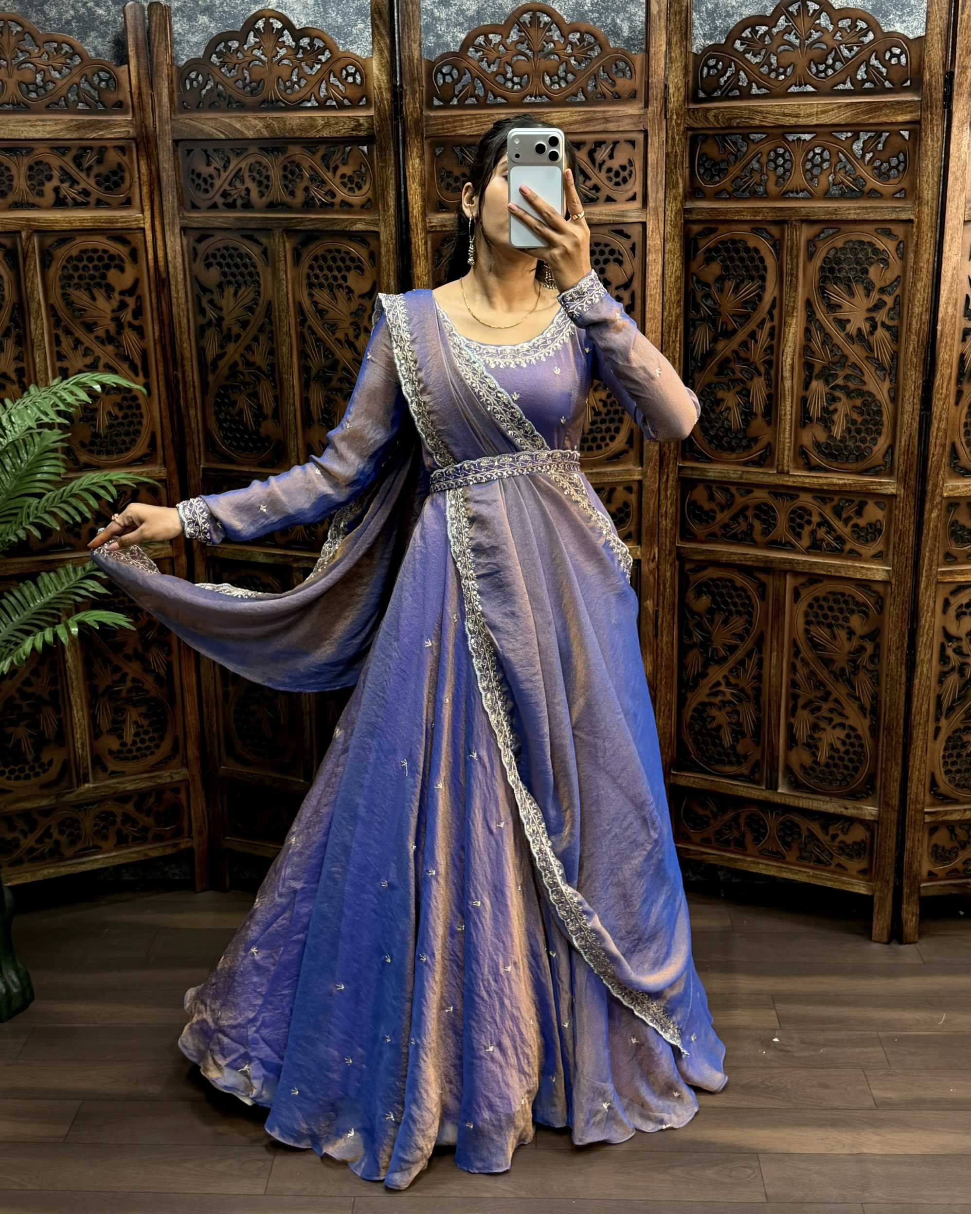 South Silk Gown with Dupatta & Belt ( PSSG01)