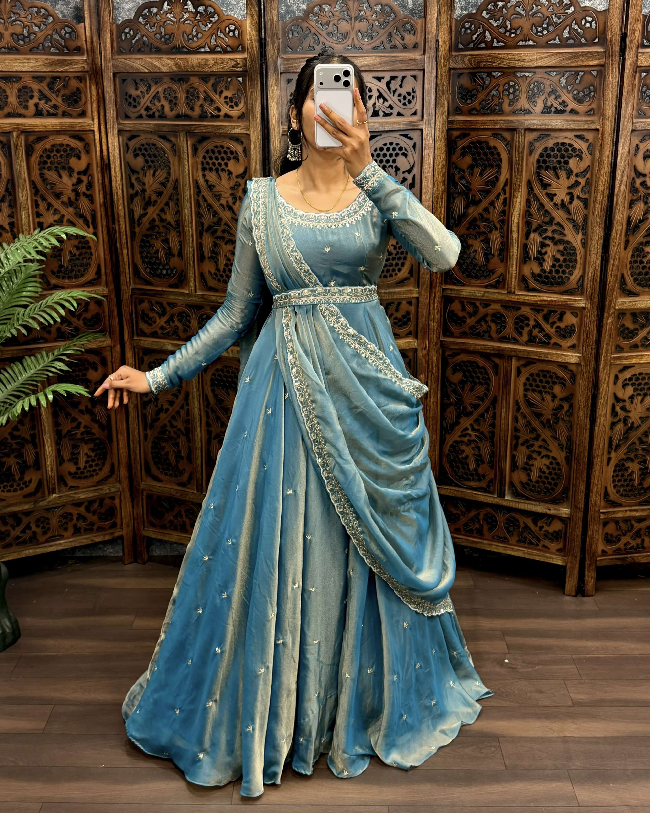 South Silk Gown with Dupatta & Belt ( PSSG02)