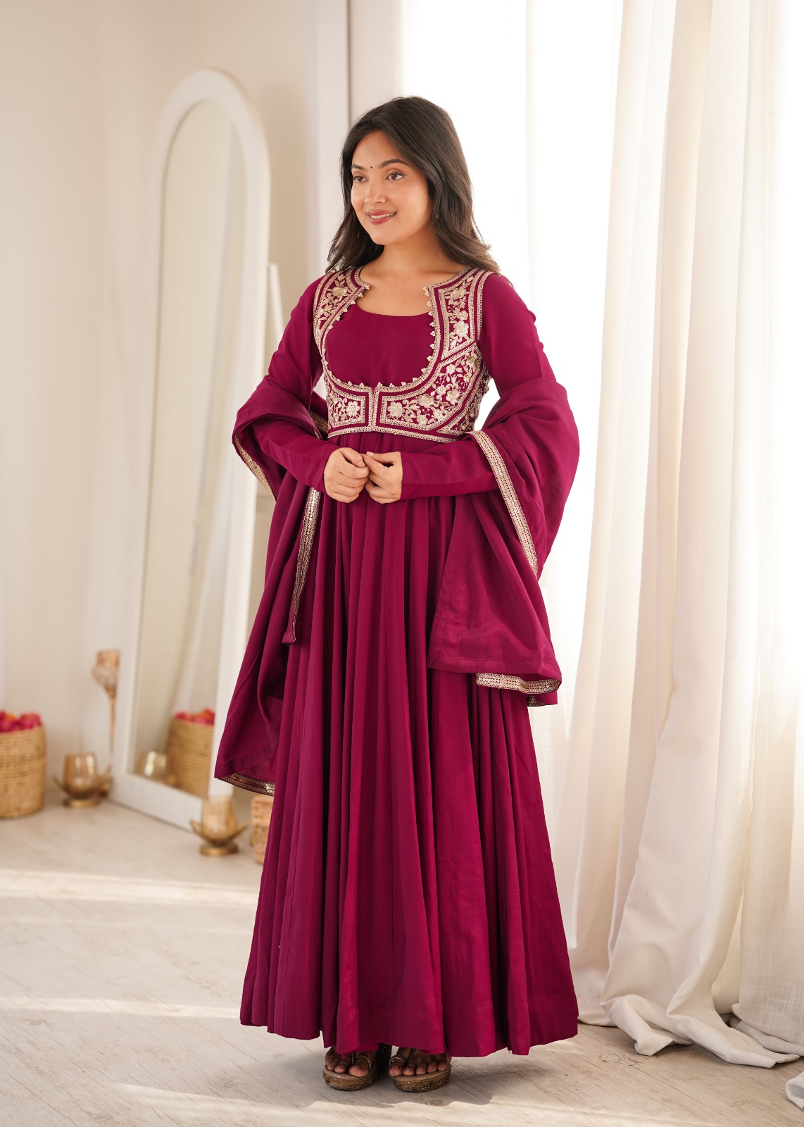 Pure Roman silk  Chanderi Anarkali Set (RSAS1)
