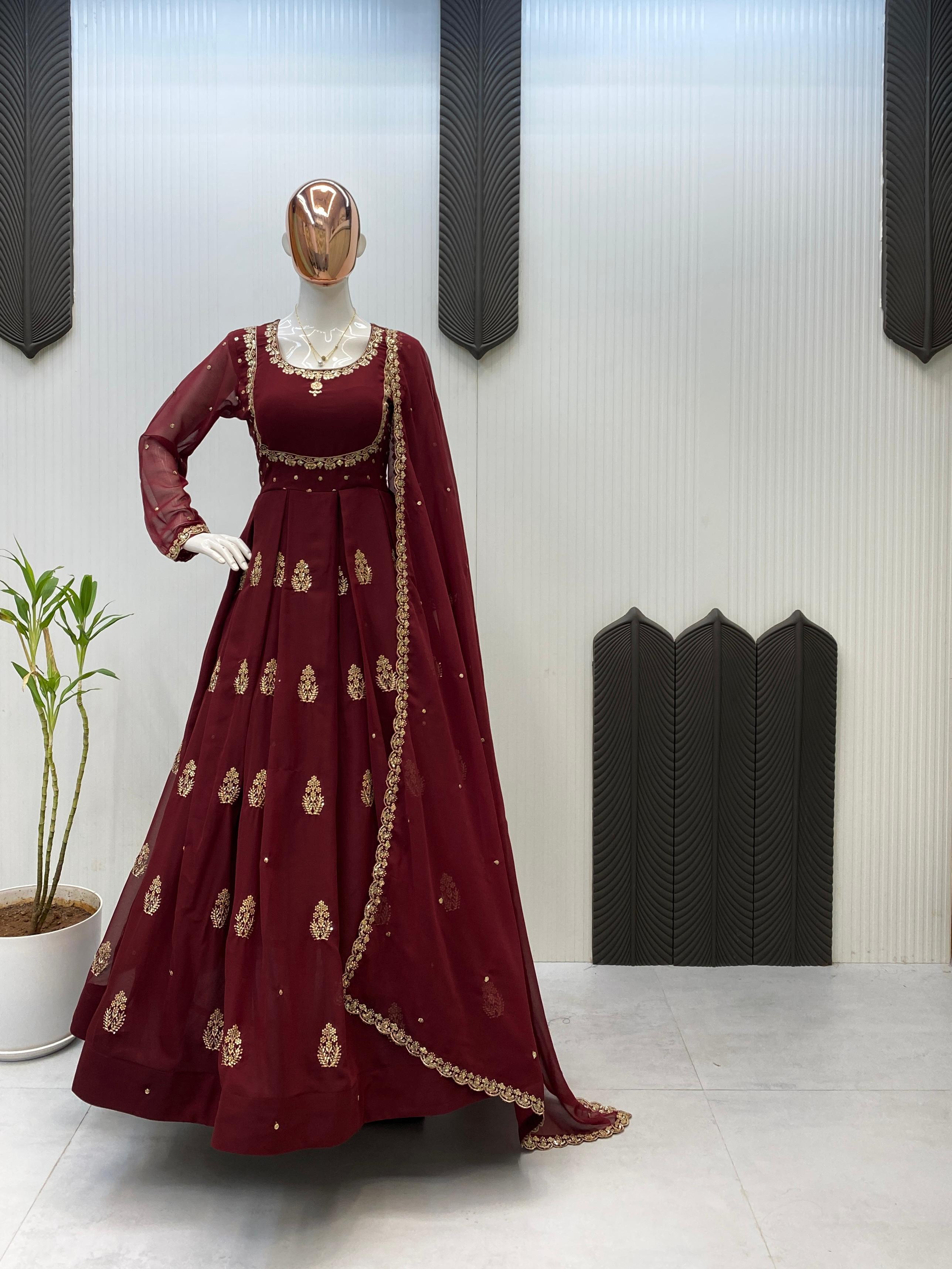 Exclusive Georgette Sequence Embroidered Gown with Dupatta – 2-Piece Set