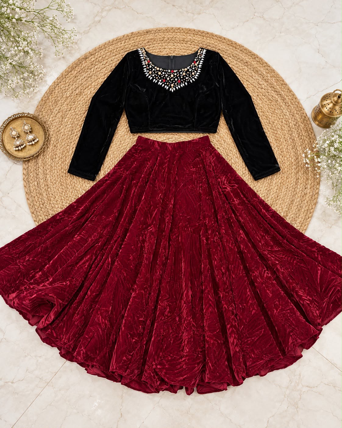 Velvet Crop Top with Skirt (VCT01)
