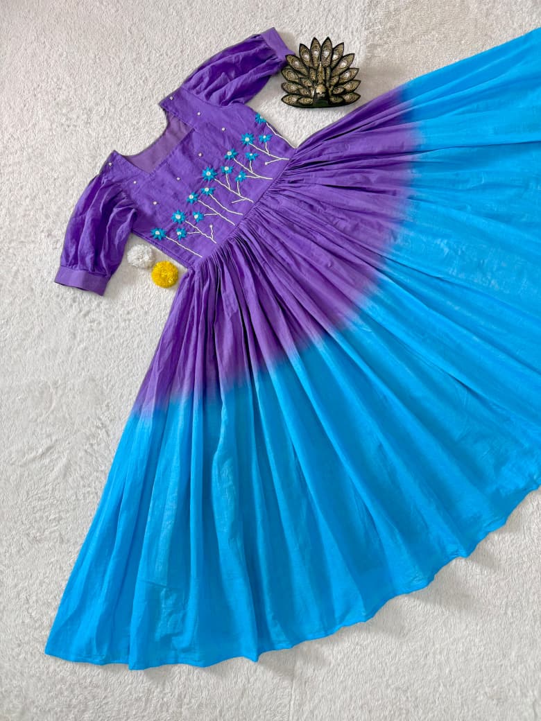 Soft Mul Cotton with Pearls & Thread Handwork Gown Dress (MCD01)