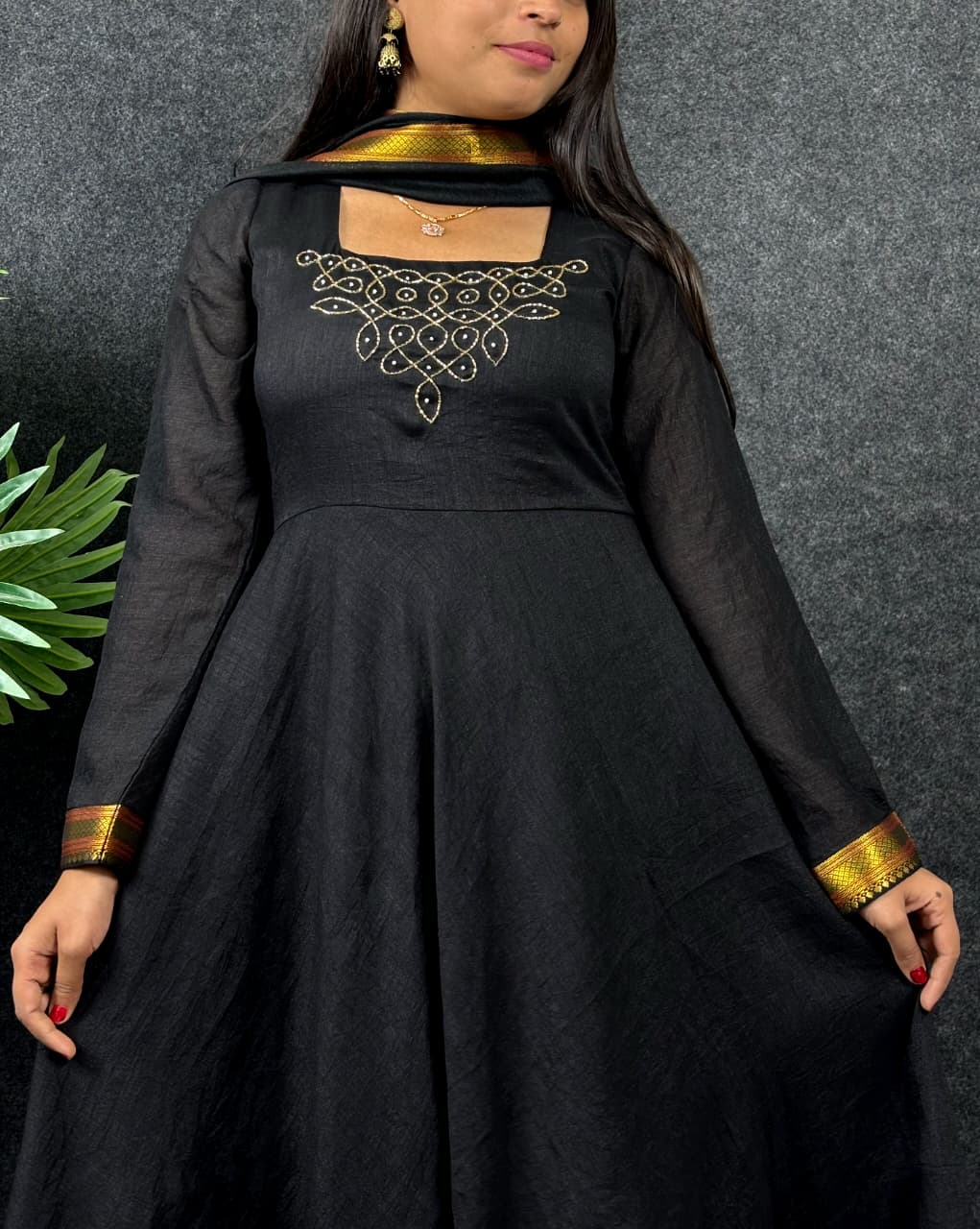 Kadhalar Dhinam Roja Inspired Black Vichitra Silk Maxi Gown with Dupatta