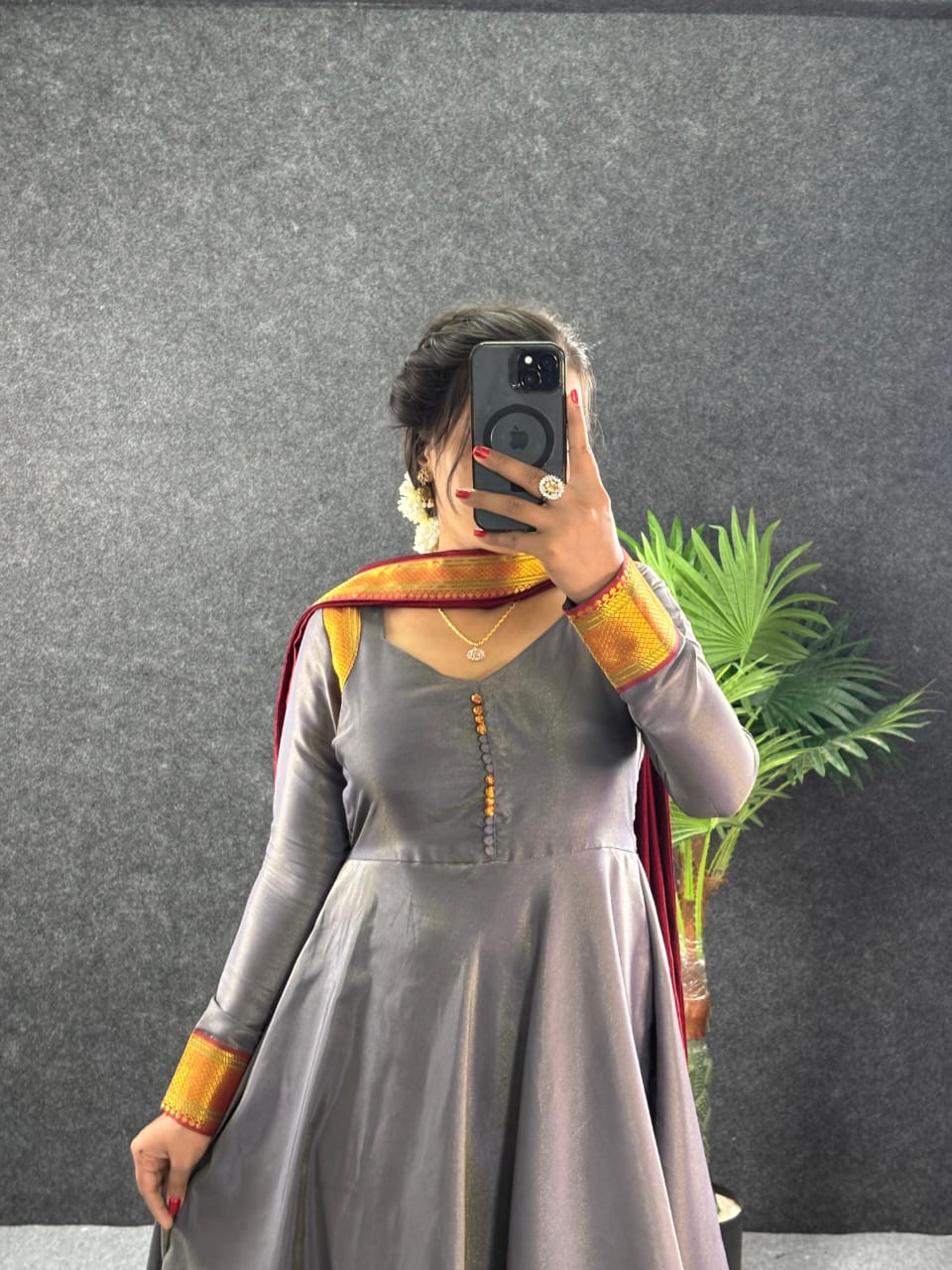 Traditional Pongal Special Russian Silk Maxi Gown with Dupatta