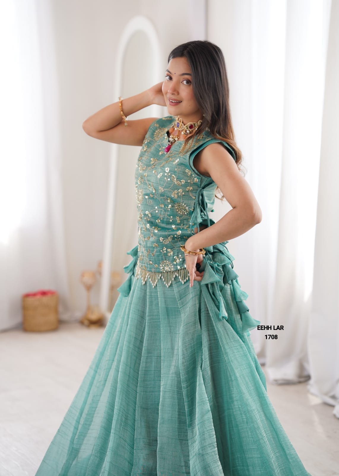 Elegant Flared Lehenga with Intricate Zari Embroidered Koti With Plain Blouse (LB01)