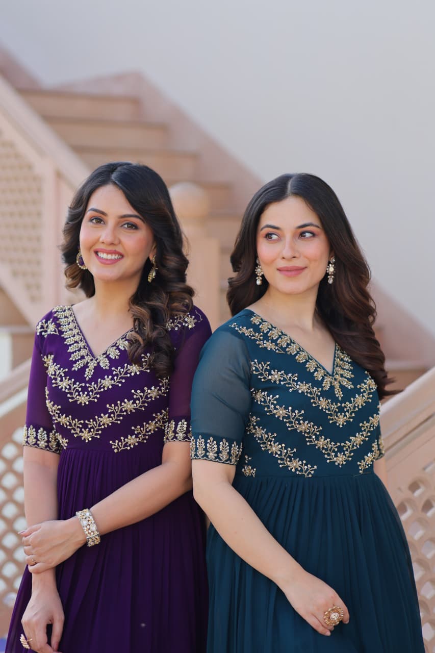 Premium Faux Blooming Designer Gown with Sequins & Multithread Bead Embroidery