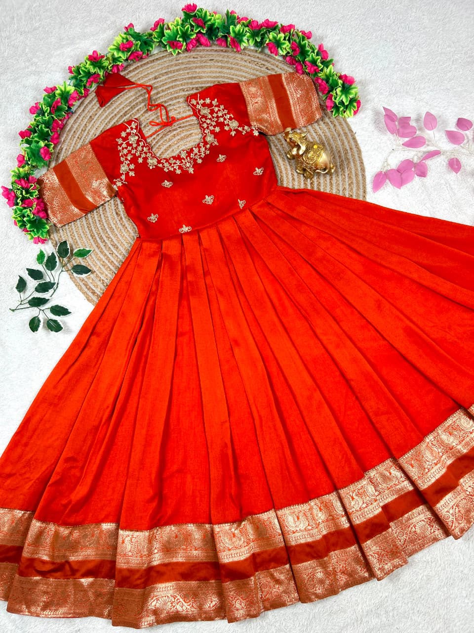 South Indian function in timeless elegance with this beautifully crafted Royal Wine Gown(G02)