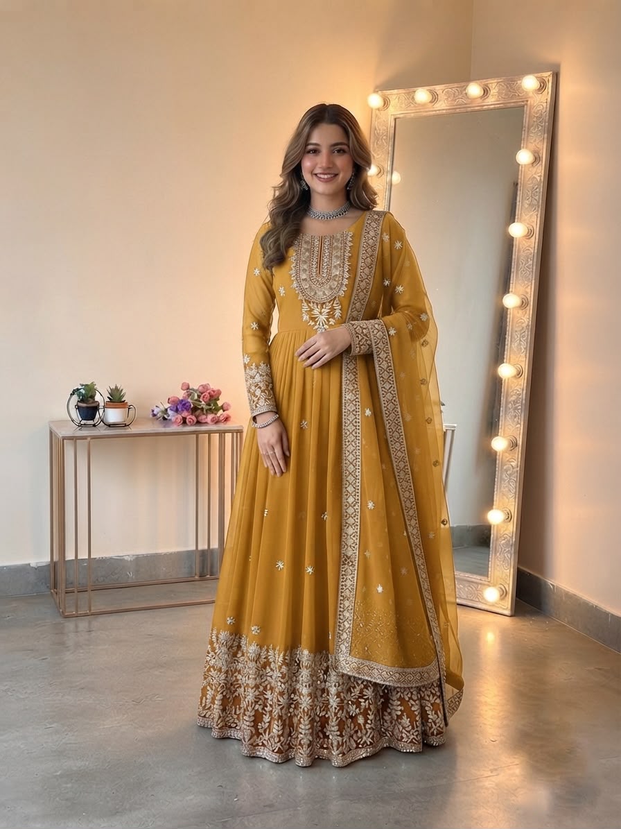 Georgette With Heavy Embroidered Sequence Ethnic Wear (EW02)
