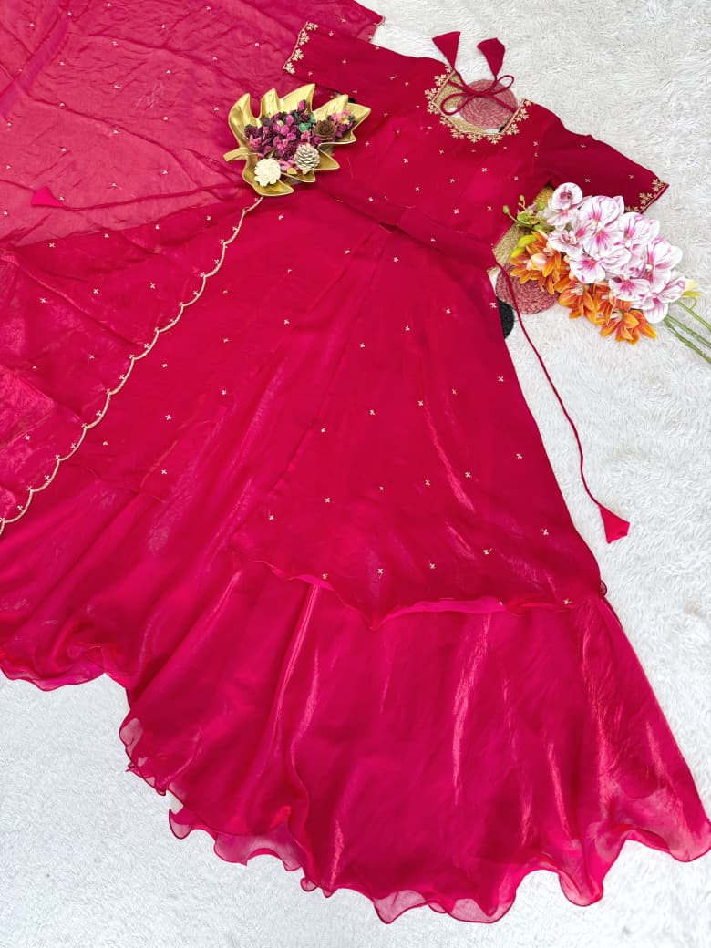 Special Beautiful Heavy Space Silk Lehenga choli Set Double Frill (L01)