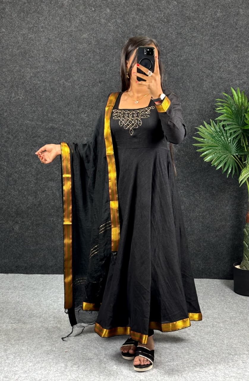 Kadhalar Dhinam Roja Inspired Black Vichitra Silk Maxi Gown with Dupatta
