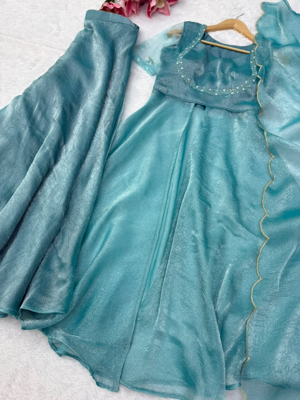Fendy Crush Anarkali with palazzo dupatta (sky1)