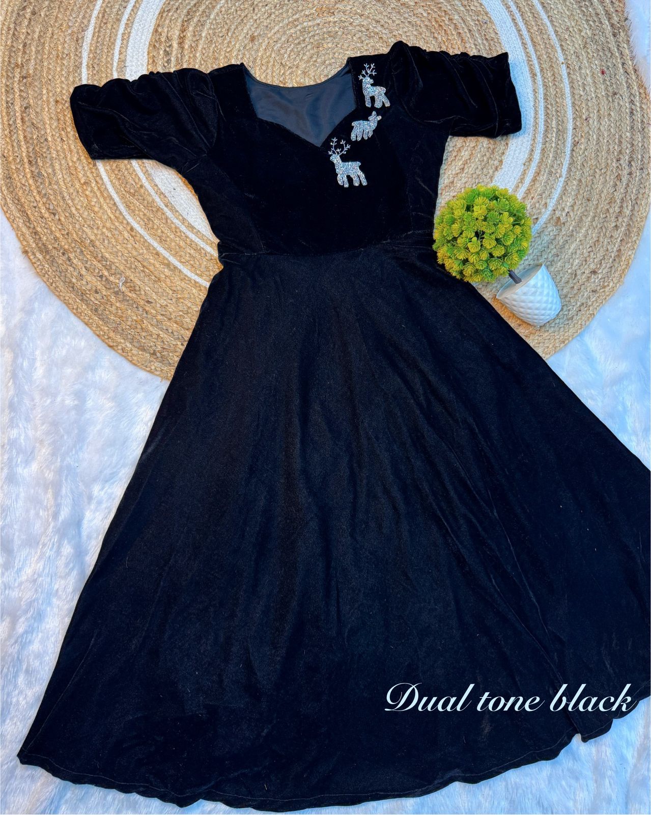 Designer Party Wear Dual-Tone Velvet Midi Gown with Maggam Work