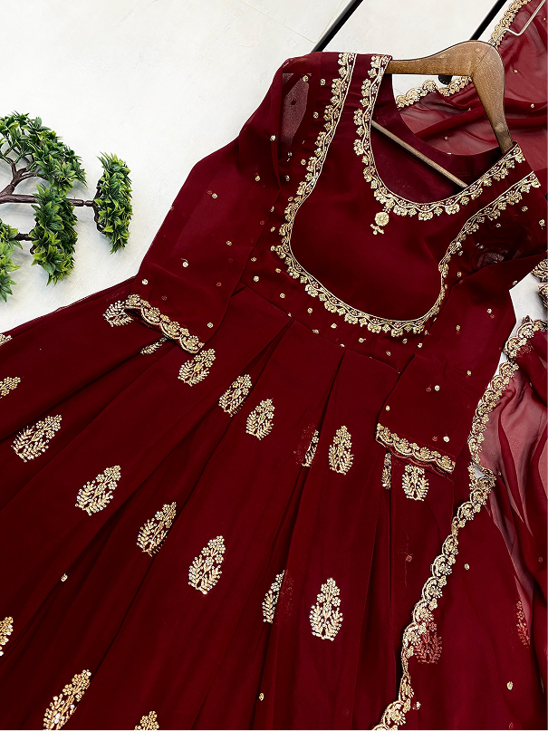 Exclusive Georgette Sequence Embroidered Gown with Dupatta – 2-Piece Set
