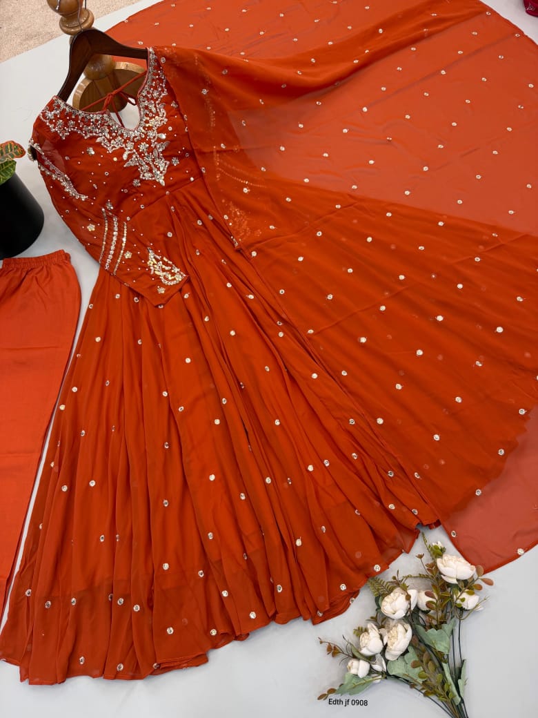 Designer Collection In Faux Georgette With Embroidery Work Gown And Dupatta Set (RK2304)