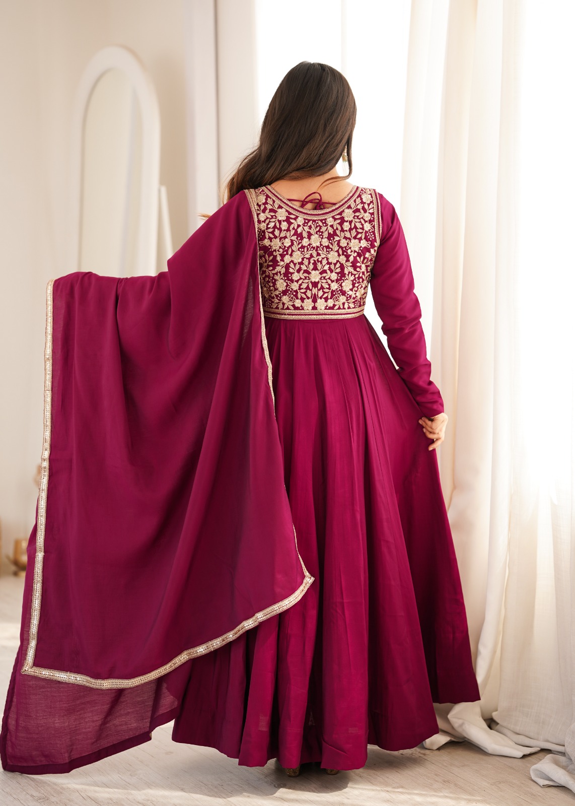 Pure Roman silk  Chanderi Anarkali Set (RSAS1)