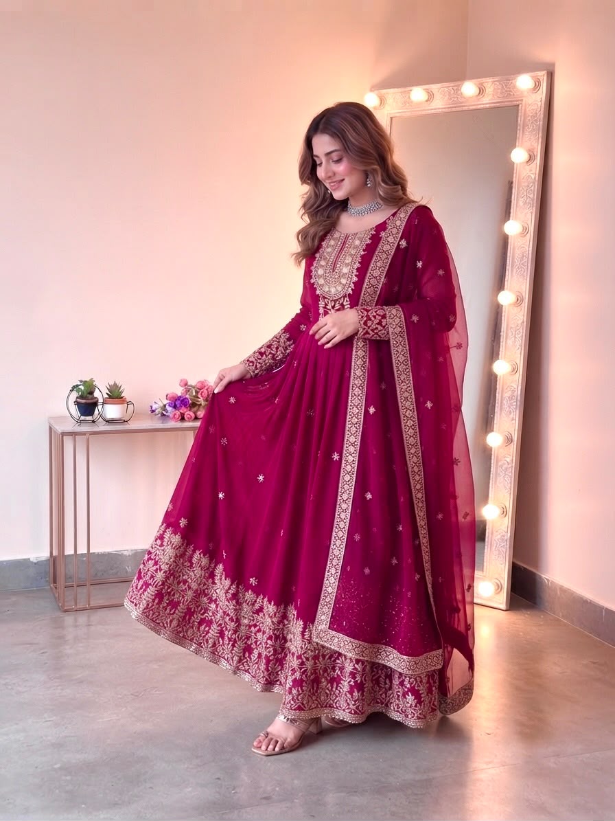 Georgette With Heavy Embroidered Sequence Ethnic Wear (EW03)