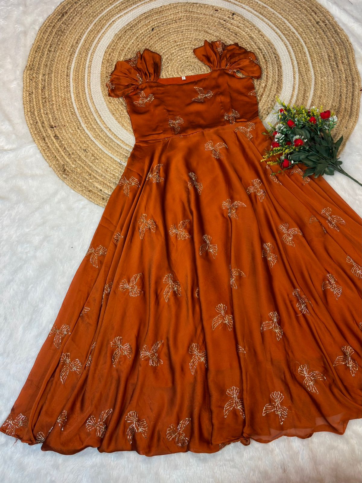 Rangoli silk fabric with beautiful “sparrow” beads aari work Gown(RS03)