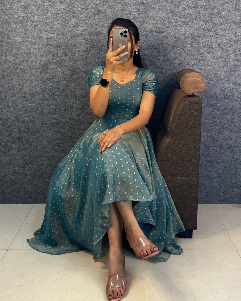 Designer princess party wear Tissue Butti  Midi gown (TG01)