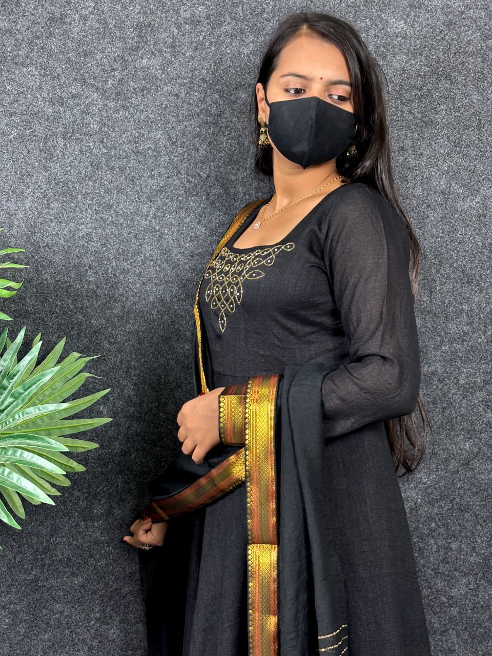 Kadhalar Dhinam Roja Inspired Black Vichitra Silk Maxi Gown with Dupatta