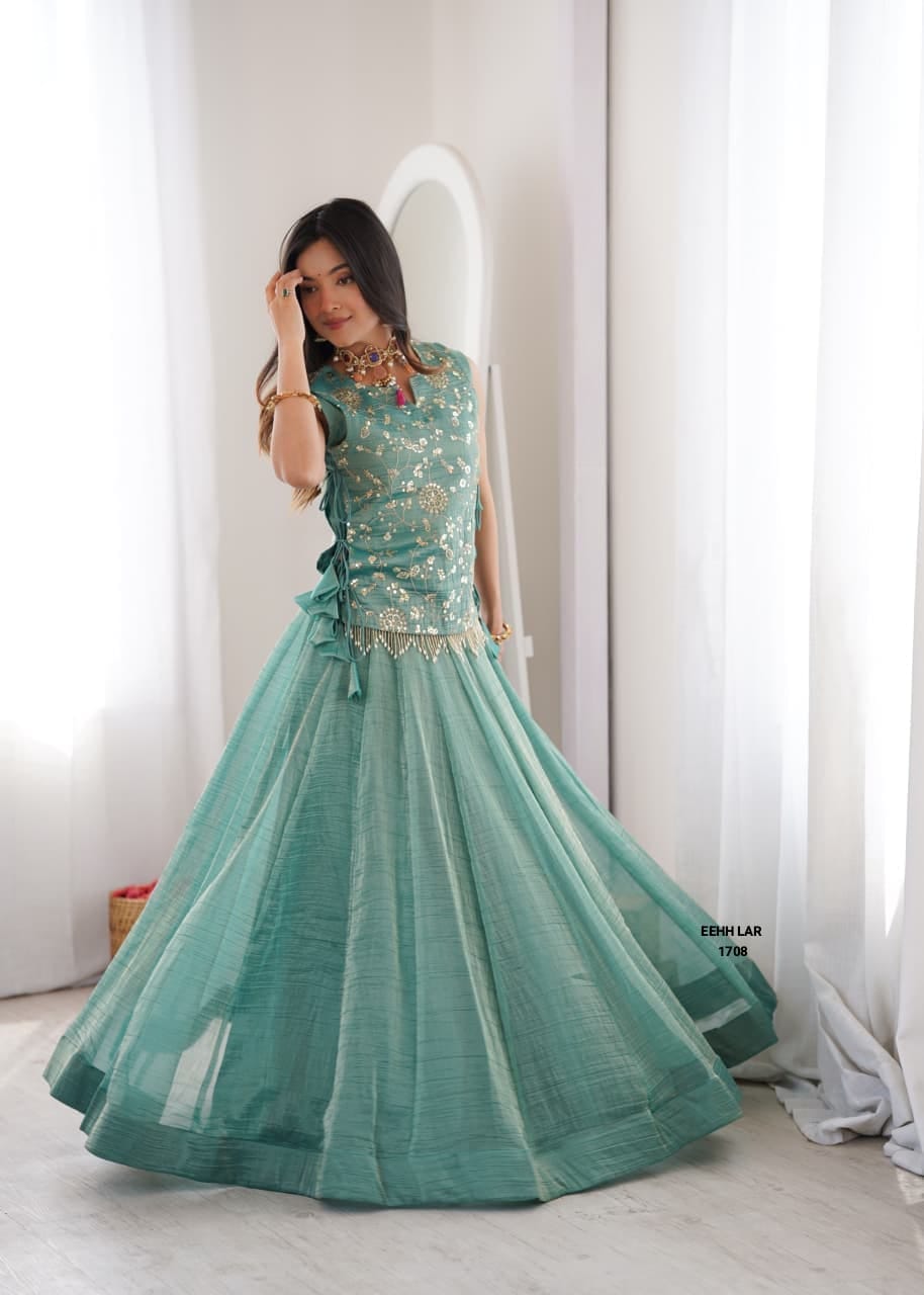 Elegant Flared Lehenga with Intricate Zari Embroidered Koti With Plain Blouse (LB01)