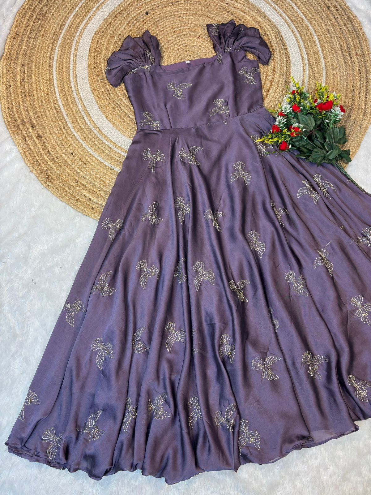 Rangoli silk fabric with beautiful “sparrow” beads aari work Gown(RS04)