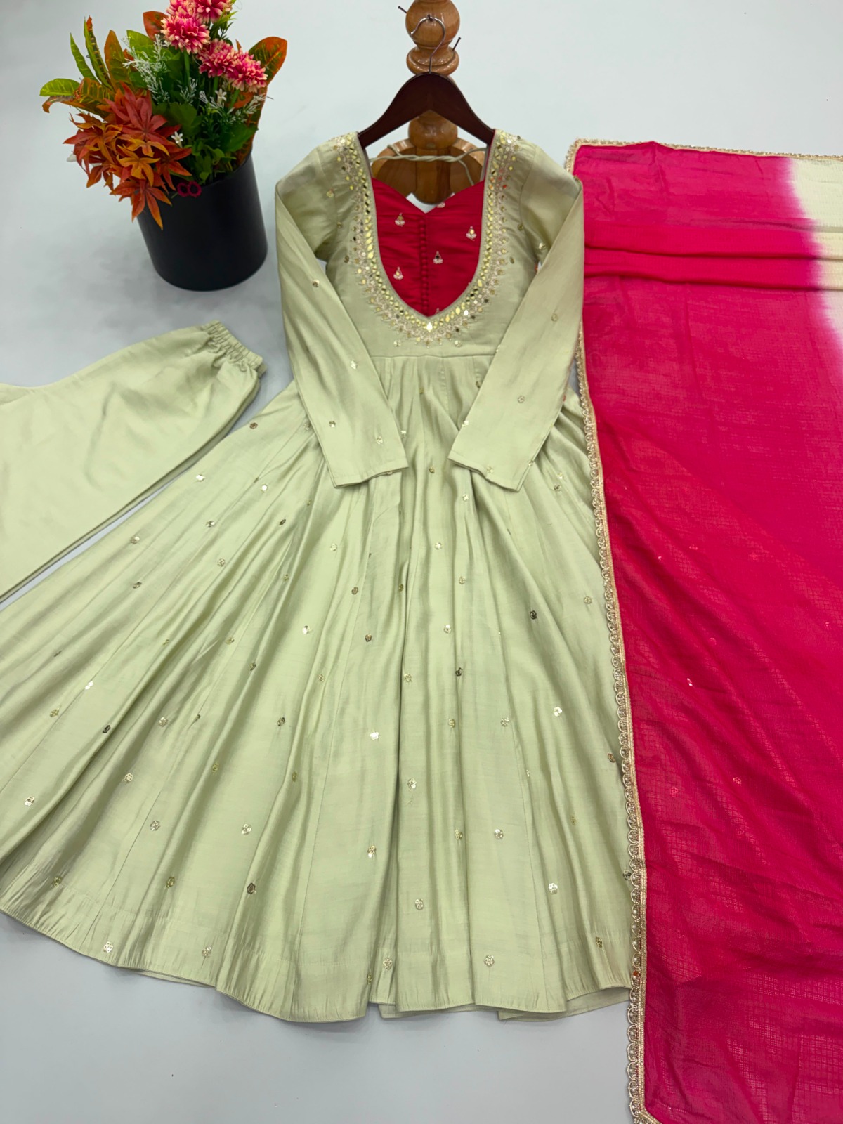 Roman Silk Embroidery Sequence with Real Mirror Work (RS002)