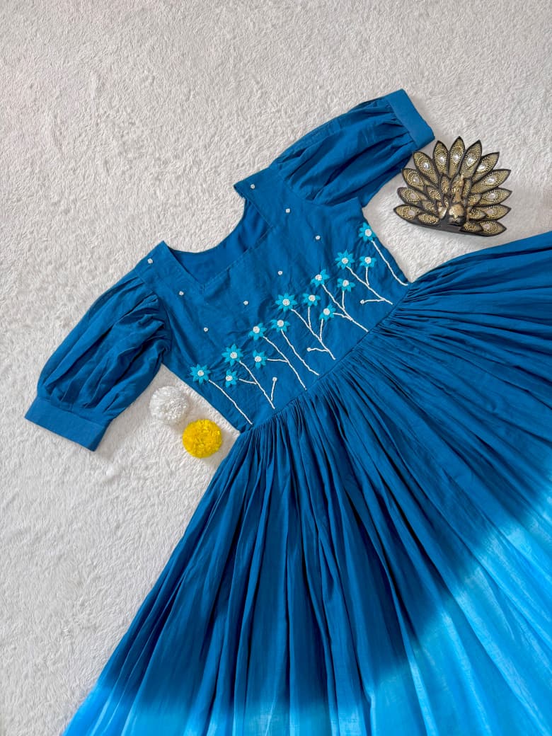 Soft Mul Cotton with Pearls & Thread Handwork Gown Dress (MCD02)