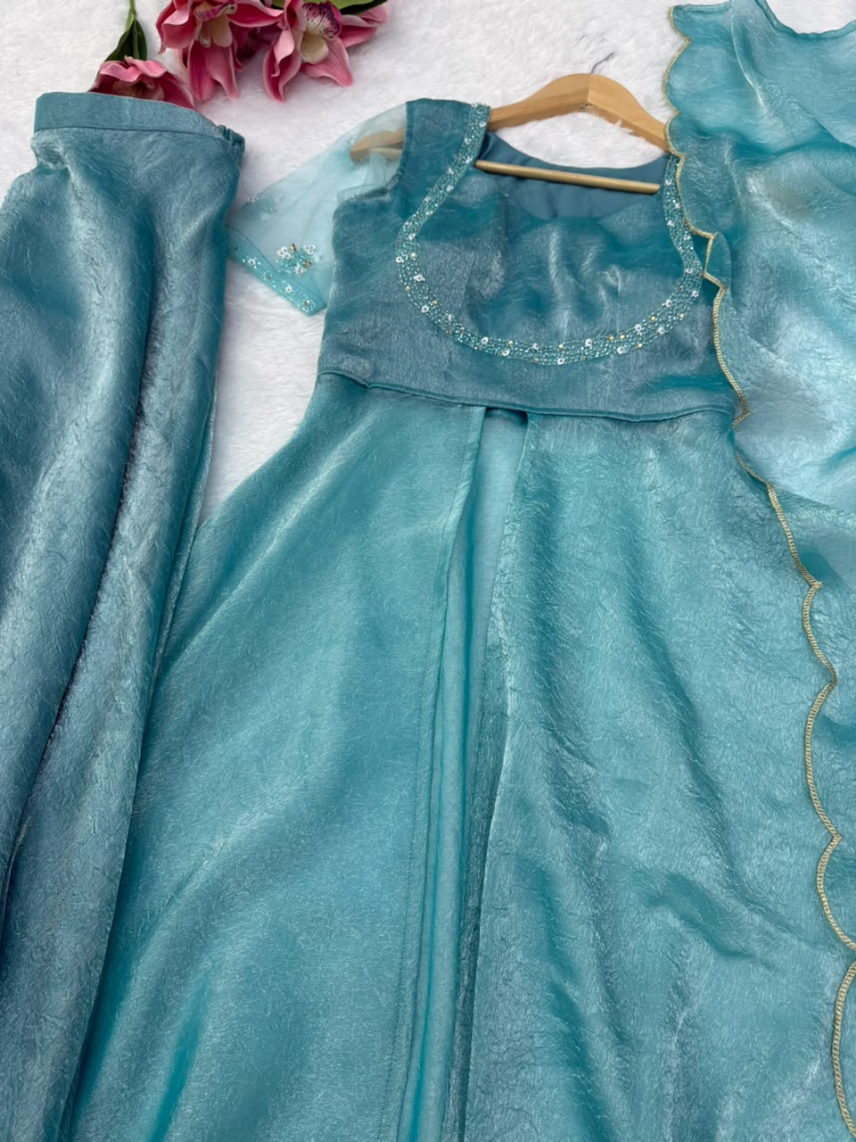 Fendy Crush Anarkali with palazzo dupatta (sky1)