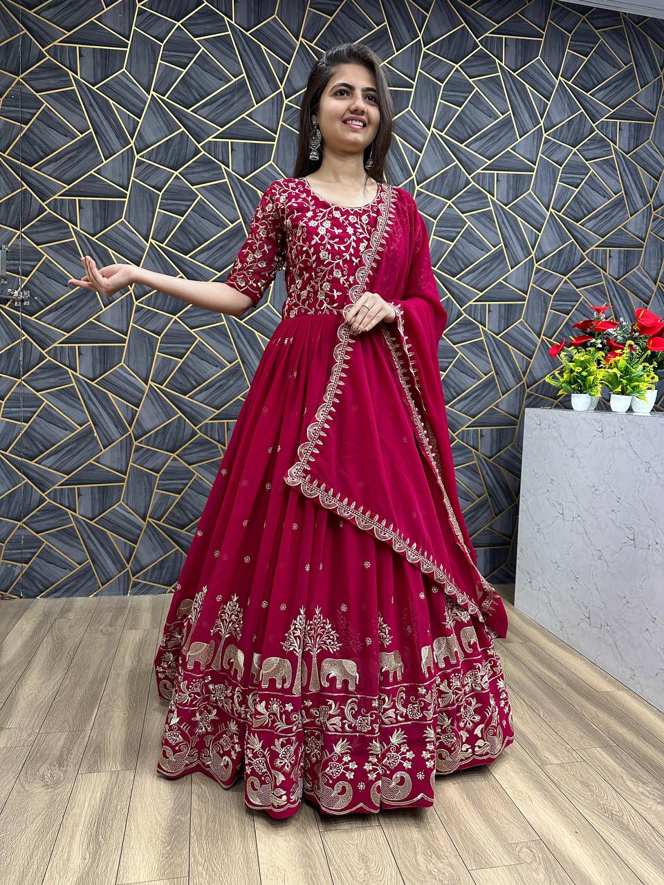 Festival Special Fox Georgette Embroidered Gown with Dupatta