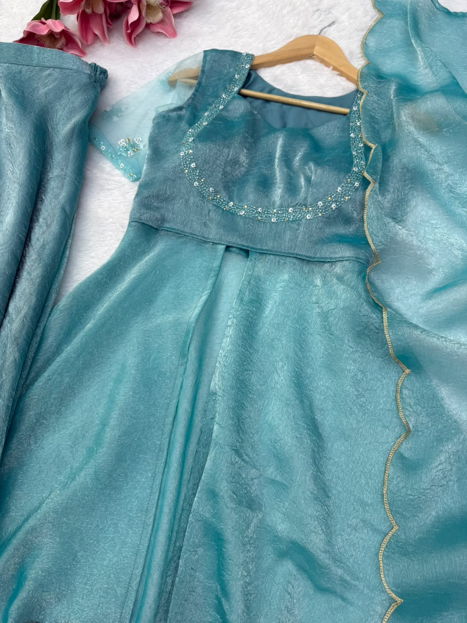 Fendy Crush Anarkali with palazzo dupatta (sky1)