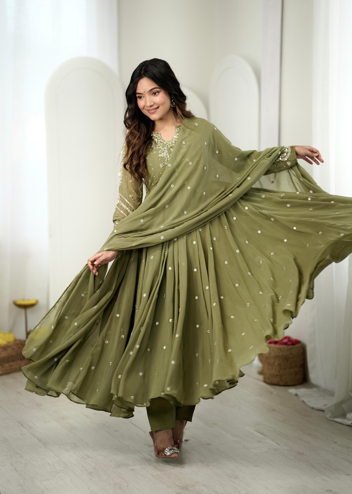 Faux Georgette  Gown And Dupatta Set (FGS02)