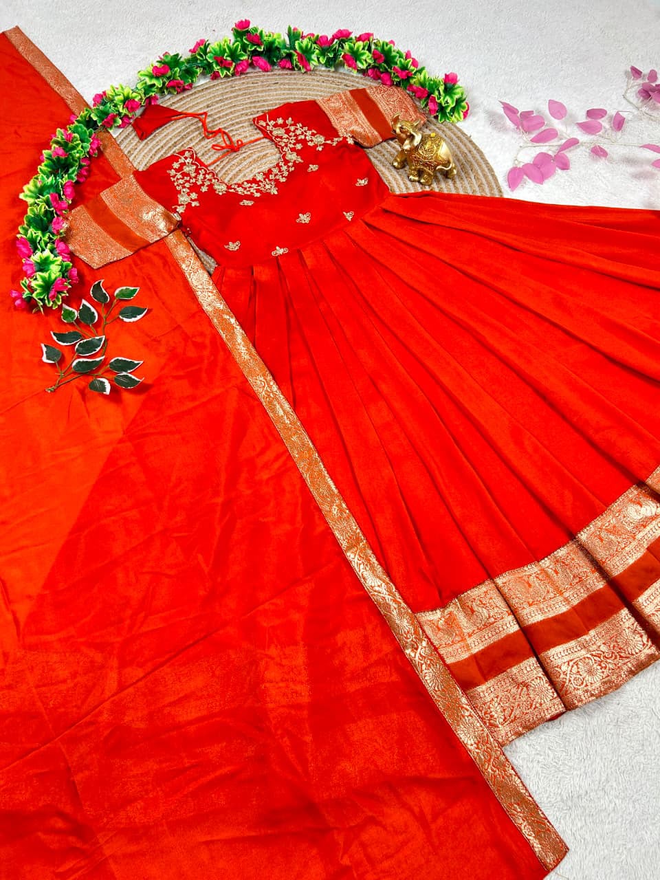 South Indian function in timeless elegance with this beautifully crafted Royal Wine Gown(G02)